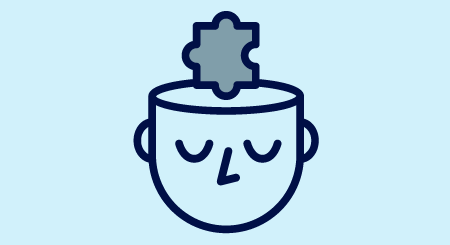 Icon of a head with a puzzle piece, indicating reflection.