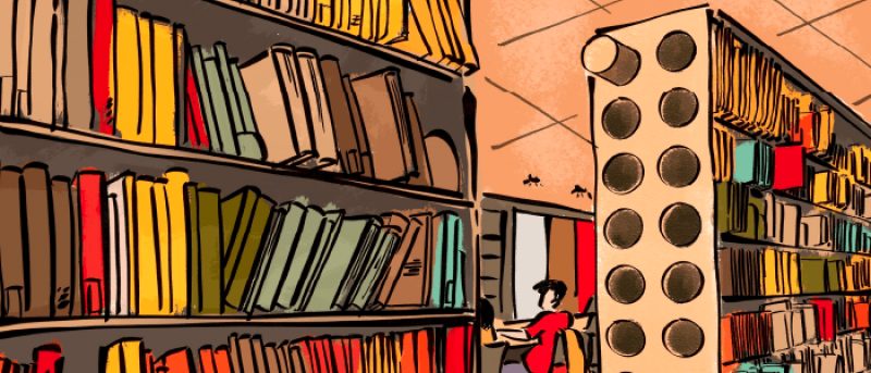 Drawing of library shelves