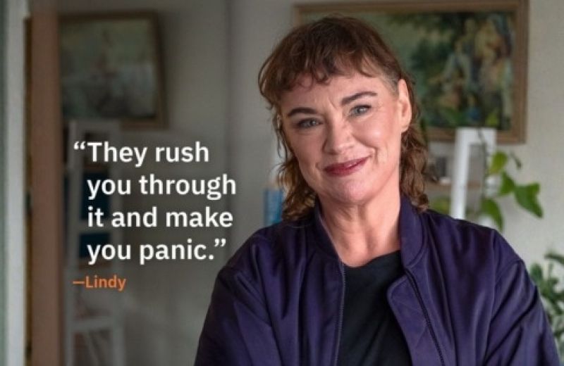 A woman smiles while a quote beside her reads, 