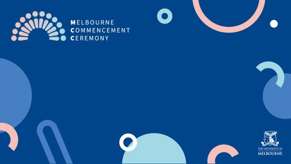A plain blue Melbourne Commencement Ceremony Zoom background
