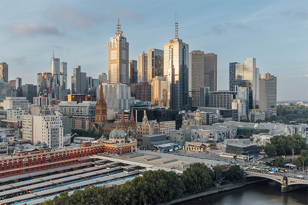 Melbourne city landspace in the sun