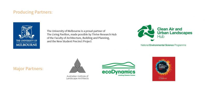 Logos for major partners of the Living Pavilion