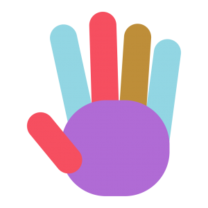 an image of a cartoon, multicolour hand, waving hello