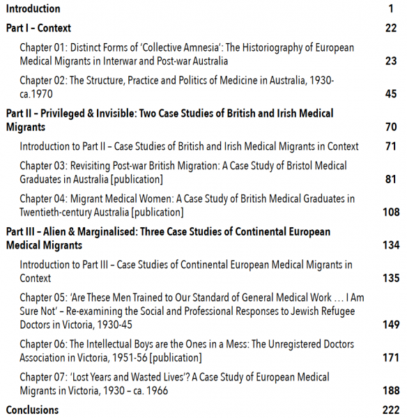 Example table of contents that indicates publications being combined with chapters written for the thesis to make a cohesive narrative