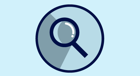  Icon of a magnifying glass, representing discovery.