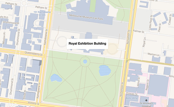Map showing the location of the Royal Exhibition Building