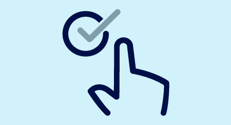 Icon of a hand clicking a checkmark, for participation.